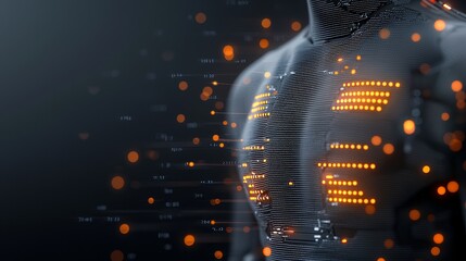 Dynamic digital human representation virtual space 3d visualization futuristic environment close-up view innovative technology