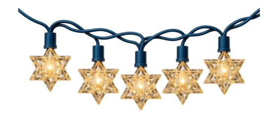 String of star of David-shaped bulbs with blue wire