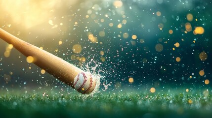 Baseball bat hits ball outdoor field action sequence sport environment close-up view dynamic motion for excitement