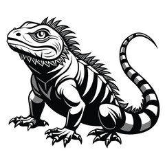 Monochrome Majesty An Iguana Illustration Featuring Intricate Detailing and Bold Contrasts Portraying the Exotic Reptile in Striking Black and White Art