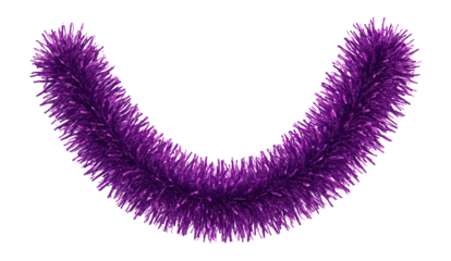 Purple tinsel garland with rough strands and lustrous texture