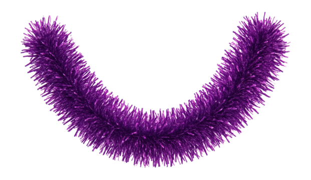Purple tinsel garland with rough strands and lustrous texture