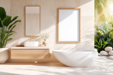 Fototapeta premium Modern and clean bathroom with a simple floating vanity
