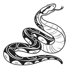 Monochrome Snake Illustration Featuring Unique Markings and a Protruding Tongue Depicting a Ball Python or Similar Species