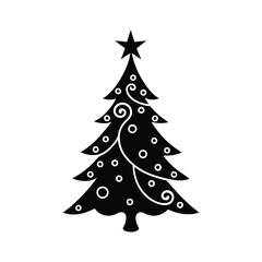 Ornate Black and White Christmas Tree Silhouette Design Festive Holiday Decoration