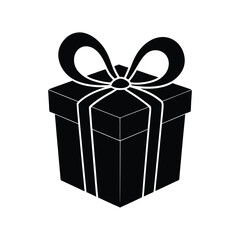 Black and White Gift Box Icon: Simple, Elegant Present Silhouette for Holiday or Celebration Design