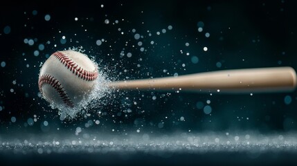 Baseball hit in action sports field dynamic photography night scene close-up motion and energy