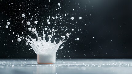 Dynamic milk splash action indoor kitchen photography minimalist close-up visual impact