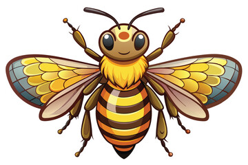 Cartoon Bee with Detailed Wings and Stripes, a Whimsical Insect Illustration with Classic Coloring and Expressive Eyes