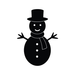 Happy Snowman Icon: Black and White Winter Holiday Festive Clipart