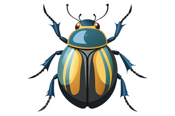 A Vibrant Blue and Gold Scarab Beetle Illustration Displaying Intricate Details and Sharp Legs Against a Plain White Background