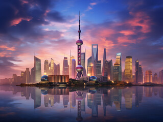 Fototapeta premium shanghai skyline at sunset