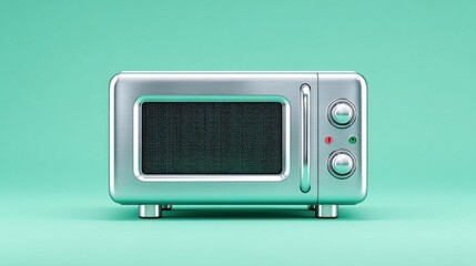 Obraz premium A silver microwave oven with a green background