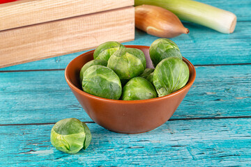 Raw green ripe brussels sprouts