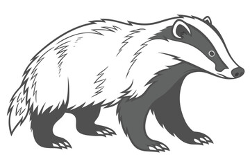 Monochromatic Badger Illustration A Sleek Vector Depiction of Wildlife Art Featuring Sharp Lines and Contrasting Shades of Gray and White