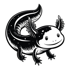 Monochrome Axolotl Vector Illustration A Playful Amphibian with a Sweet Smile Ready for Design and Creative Projects