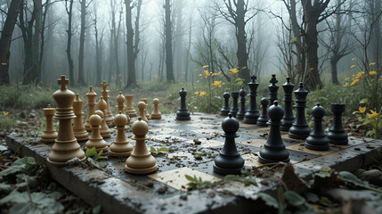 A Chessboard in Mid-Game, Abandoned , plans gone awry or giving up.