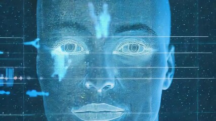 Artificial intelligence processing face recognition data on digital display - Powered by Adobe