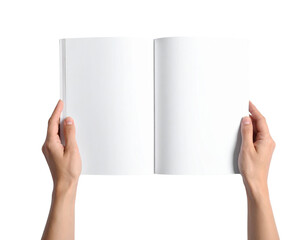  Overhead View of Hands Holding an Open Book, Minimalist Style, isolated