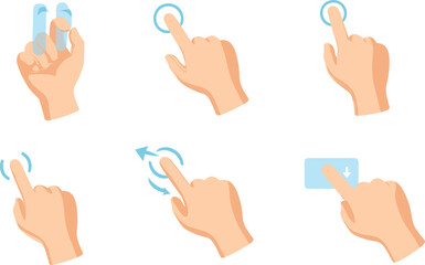 Collection of hand gestures for touch screen devices and digital interfaces demonstrating various interactions