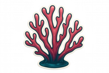 Vibrant marine ecosystem showcasing thriving red coral as a colorful sticker against a transparent background, accentuating its beauty