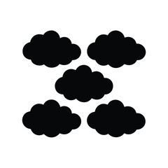 Five Simple Black Cloud Icons Isolated on White Background Vector Illustration