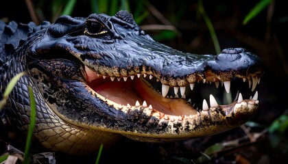 Obraz premium Close-up of an alligator's head, mouth open