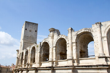 View of the exterior of the Roman Amphitheater in Arles, Provence-Alpes-C&ocirc;te d'Azur, France  