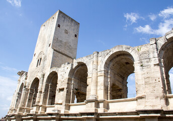 View of the exterior of the Roman Amphitheater in Arles, Provence-Alpes-C&ocirc;te d'Azur, France  