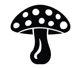 WebWhimsical black and white mushroom icon with playful polka dots and a curved stem, perfect for fantasy themes or unique design elements.