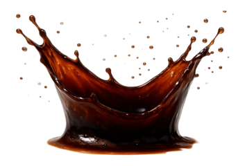 Espresso splash with fine droplets scattering outward