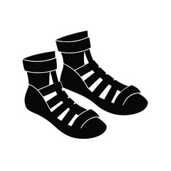 Black and White Gladiator Sandals Silhouette: Simple Fashion Icon Design