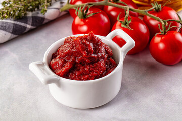 Red organic fresh tomato paste