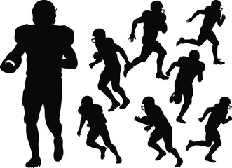 American football player action vector silhouettes, perfect for sports branding, game day designs, and athletic team logos.