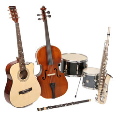 Musical instruments isolated on transparent background  
