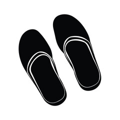 Simple Black and White Slipper Icon: Minimalist Flat Design for Hotel Amenities or Spa Illustration