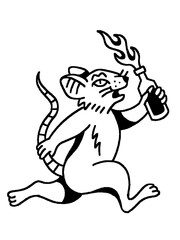 Running rat with molotov cocktail in hand, protest.