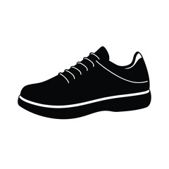 Black and White Sneaker Silhouette: Simple Athletic Shoe Design Icon