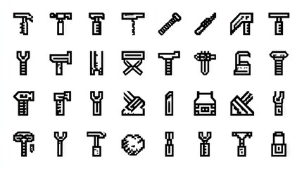 Pixelated collection of various hand tools.