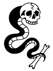 Obraz premium Skull and snake with a bone tattoo style