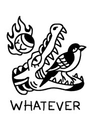 Crocodile, bird, fire, and 