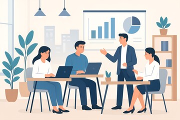 People Working in Modern Office Illustration