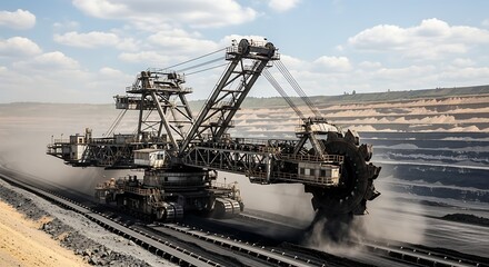 Massive Bucket-Wheel Excavator in a Coal Mine Landscape