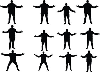 Silhouette of businessman with open arms, standing pose, leadership concept, confident male figure, black outline, corporate lifestyle, success expression