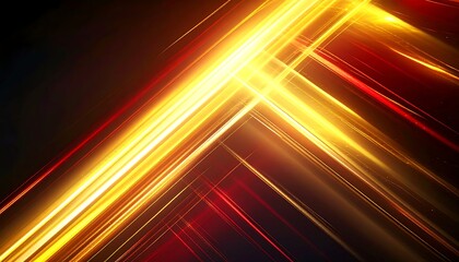 Abstract graphic design with diagonal lines of bright yellow and red light streaks on a dark background