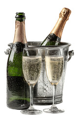 PNG Champagne bottle and glasses bottles bucket chamagne.