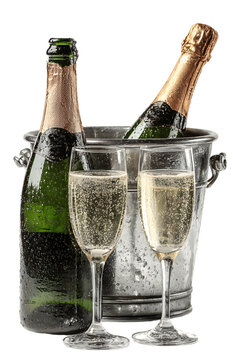 PNG Champagne bottle and glasses bottles bucket chamagne.