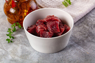 Diced raw beef meat cubes