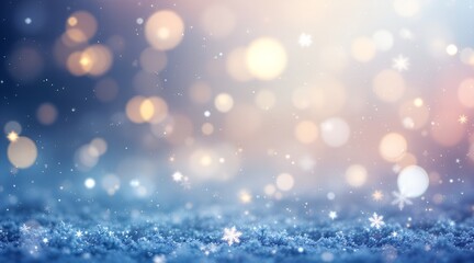 Magical Winter Landscape with Snowflakes and Bokeh Lights for Holiday Background