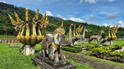 Statues of various animals in the 